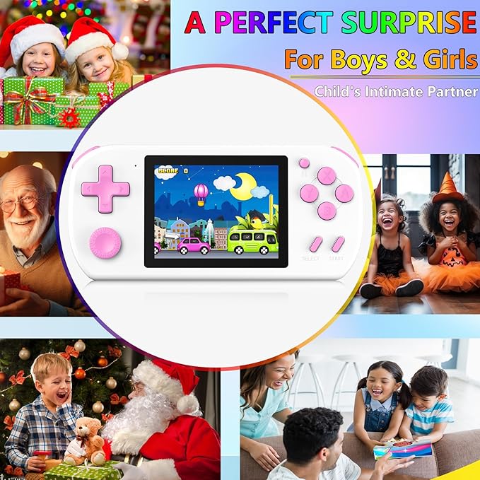 Handheld Games for Kids Built-in 218 Video Games, Portable Kids Travel Toys for Ages 4-13 with Rechargeable Battery 3.0" HD Screen, Mini Gaming Player Birthday Gifts for Boys Girls (White)