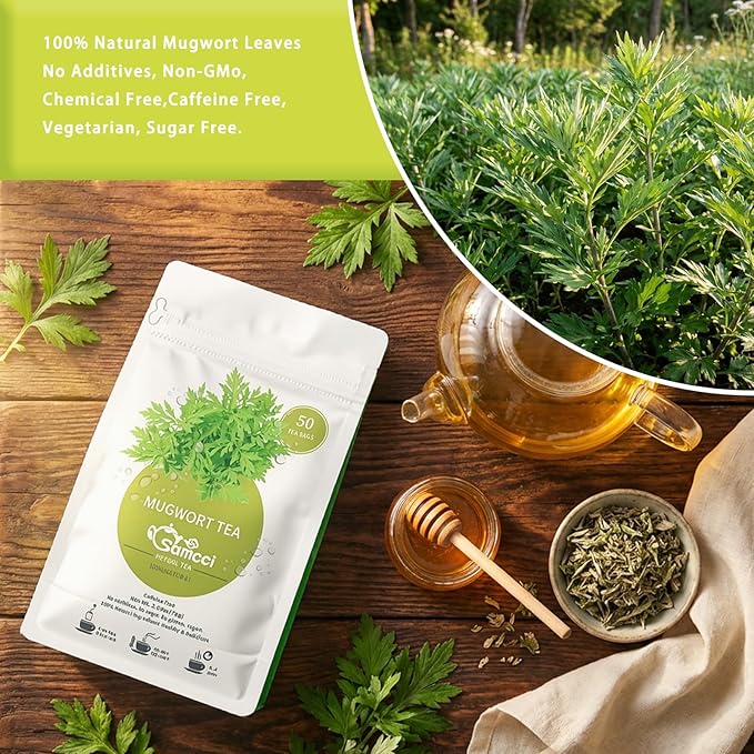 Samcci - Mugwort Tea Bag, 50 Teabags - 100% Natural Dried Mugwort leaves - No Sugar, No Caffeine, No Gluten, Vegan - Rich In Antioxidants