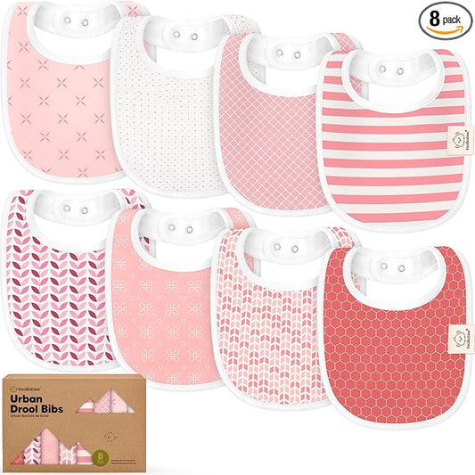KeaBabies 8-Pack Organic Baby Bibs for Drooling and Teething - Soft Cotton Bibs for Baby Girl, Boy, Extra Absorbent, Easy to Clean & Put On for Toddler, Newborn, Infant 0-24 Months (Blush)