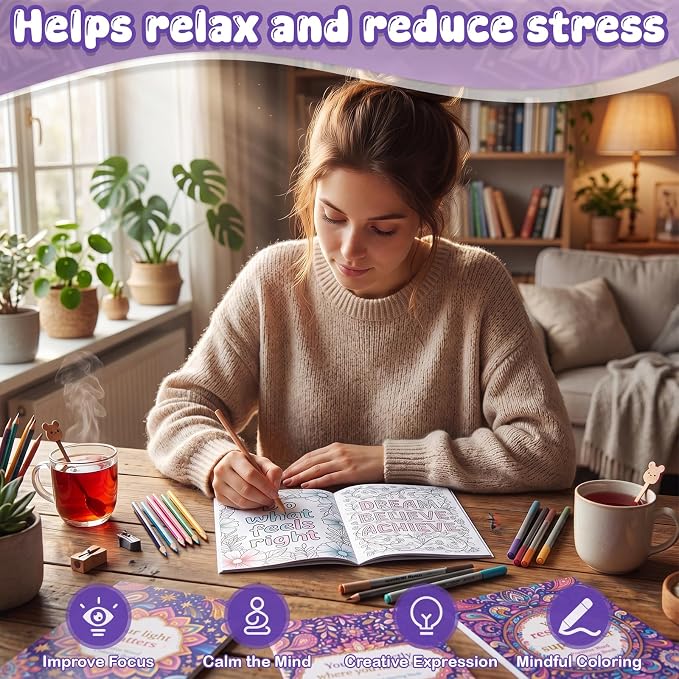 Liliful 144 Pcs Mandala Inspirational Coloring Book Bulk Mini Coloring Books with Positive Quotes, Stress Relief Drawing Book for Kids Adults DIY Art Party Favors Goodie Bag Filler Holiday Gifts