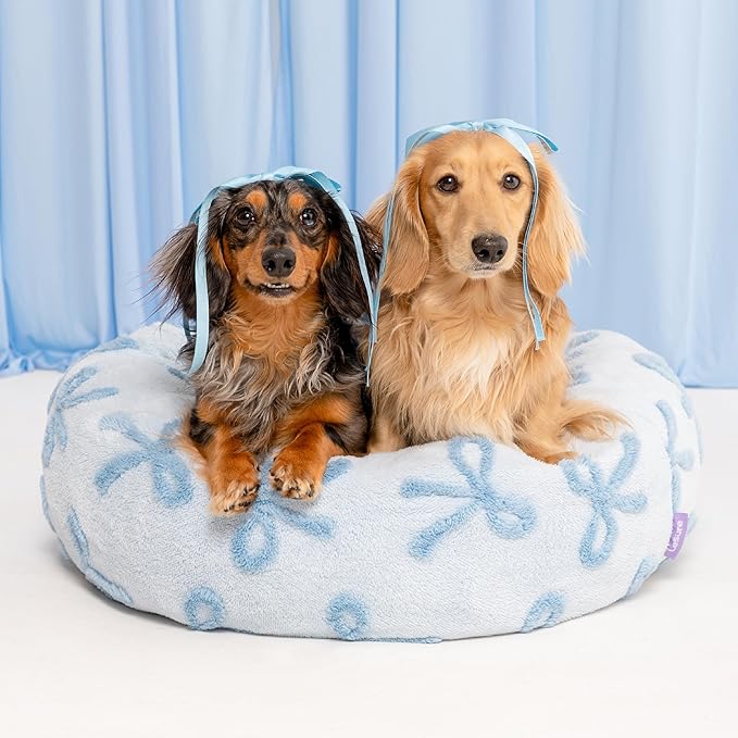 LE SURE Donut Medium Dog Bed - Round Cat Beds for Indoor Cats Calming Pet Beds, Cute Modern Beds with Jacquard Shaggy Plush & Anti Slip Bottom, 30 Inch, Ice Melt