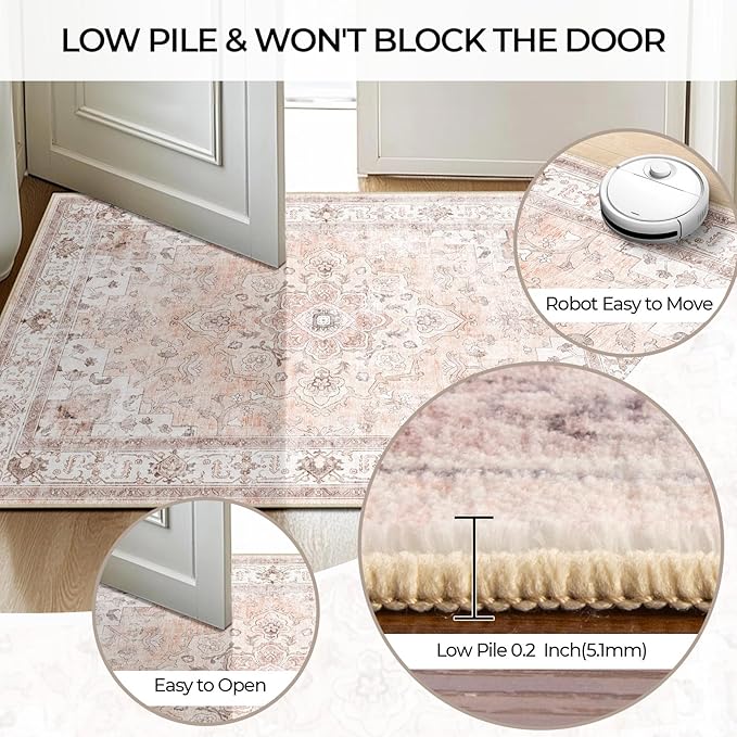 CAPALOCA 5x7 Washable Nursery Girls Low Pile Area Rug Pink | Non-Slip Soft Rugs for Bedroom Kids Playroom Living Room, Print Pattern Water Repellent Carpet Indoor Decor