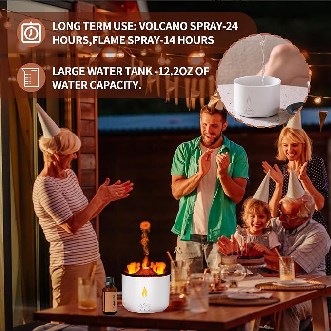BOHOFAM Essential Oil Diffuser 360ML,Volcano Diffuser/Humidifier, Flame and Volcano 2 Mist Mosdes, Included 50ML Hotel Collection Essential Oil for Home, Bedroom,Large Room