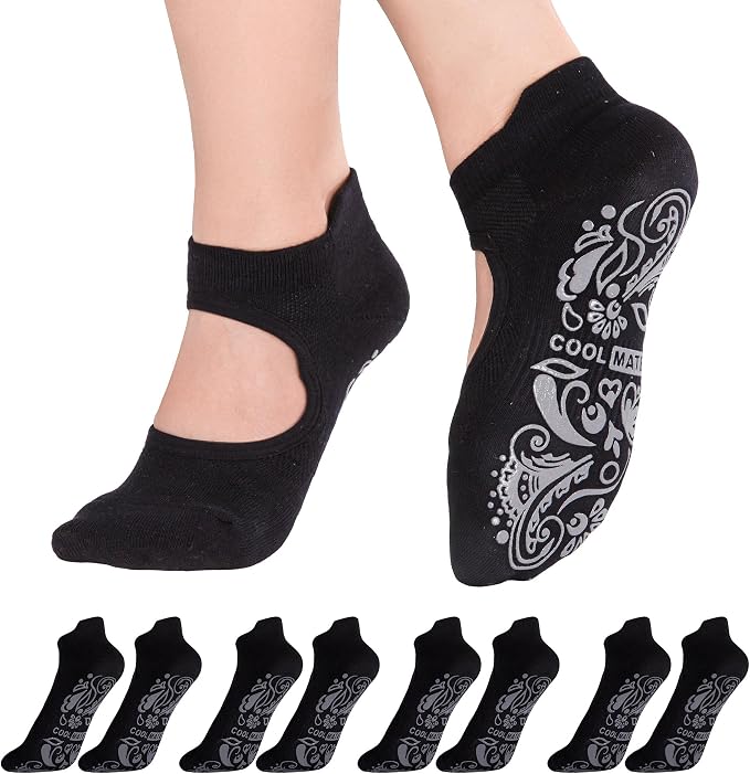 COOLMATE Pilates Socks with Grips for Women, Yoga Socks, Crew Non Slip Women for Barre, Pilates Gifts for Women