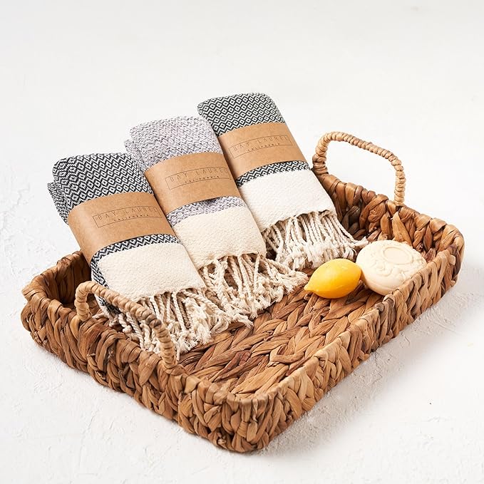BAY LAUREL Turkish Hand Towel – Pack of 2 | Soft & Absorbent Decorative Towels for Bathroom, Hand, Face, Hair, Gym, Yoga, SPA, Kitchen & Tea (Dark Army Green, Diamond 15x26 Inches (Set of 2)