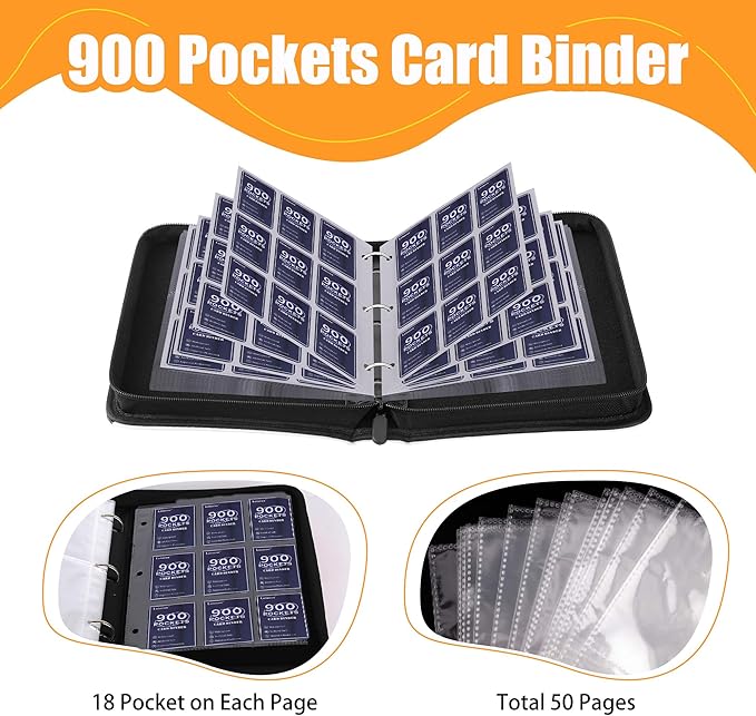 Card Binder 9 Pocket, Trading Card Binder With 50 Removable Sleeves, Portable Card Collection Binder for Standard Cards (Red)