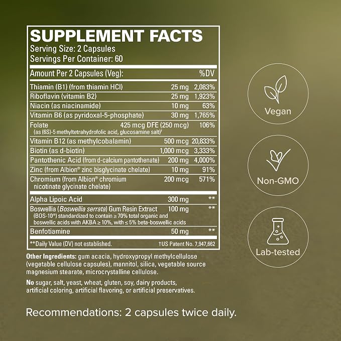 Terry Naturally Healthy Feet & Nerves - Herbal Supplement with Bioactive Vitamin B12 - Circulation & Nerve Health Support Supplement - Vegan Capsules with Boswellia Serrata - 120 Capsules (Pack of 2)