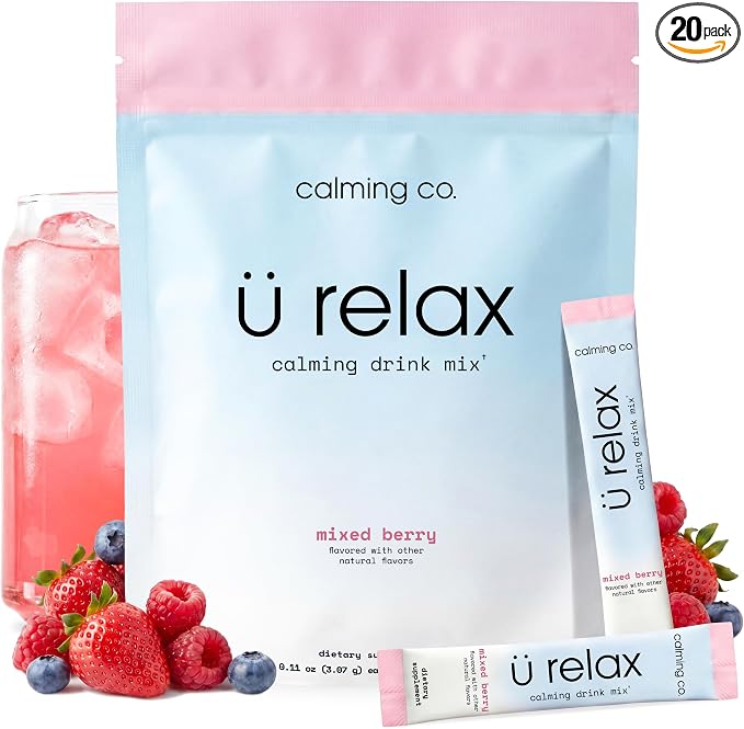 Ü Relax 2.0 Powder Drink Mix, Mixed Berry, Ashwagandha & L-Theanine, Adaptogens, Cortisol, Sleep Aid, Ready-to-Mix, Sugar Free, Zero Calorie, 20 Stick Packs