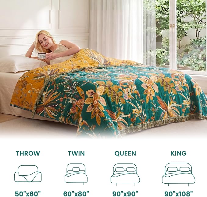 MSGKV Boho Throw Blanket 60"x80" Cotton Leopard Blanket for Bed & Couch | 100% Cotton Throw, Muslin Blanket, Summer Breathable, Lightweight Comfort, Farmhouse Decor, All Seasons, Machine Washable