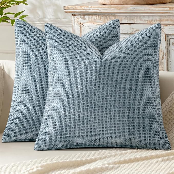 MIULEE Decorative Couch Throw Pillow Covers 20x20 Inch Coastal Blue 2 Pack | Modern Boho Accent, Soft Chenille Pillow Covers, Farmhouse Cushion Cases for Home Decor Bed Sofa Living Room