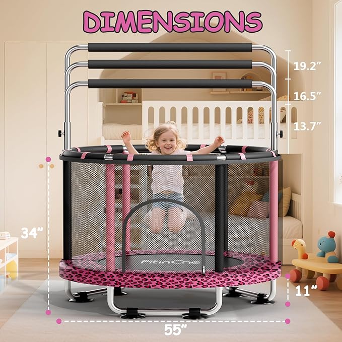 55" Toddler Mini Trampoline for Kids, Indoor Outdoor Toys with Swing, 440lbs Baby Kids Trampoline, Gymnastics Bar, Birthday Gifts for Boy Girl Age 1-8