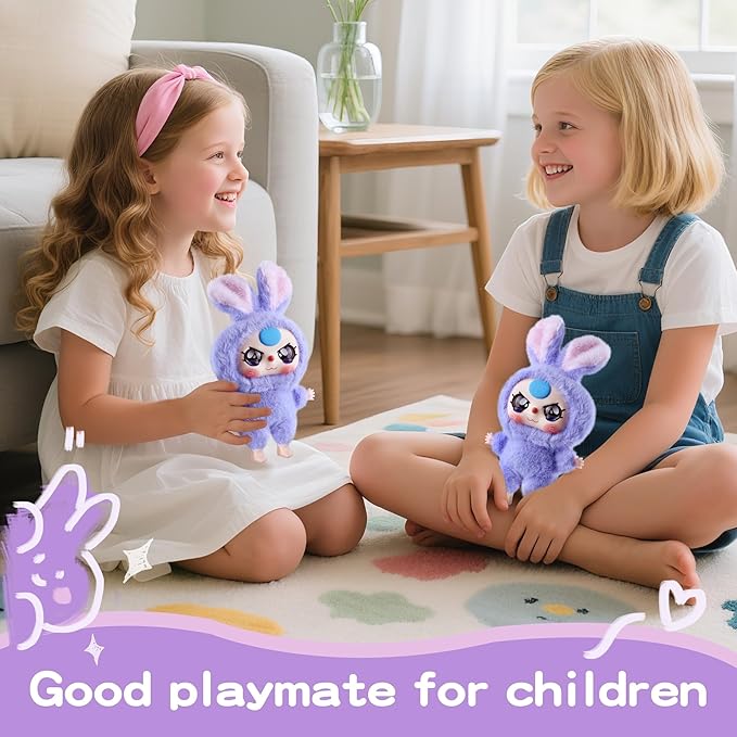 Vinyl Plush Doll, Stuffed Animals with Vinyl Face Lovely Vivid Expression for Girls Boys, Cute Popular Macaron Purple Kawaii Bunny Plush Toy Doll Gift for Collectibles Car Home Décor Birthday Keychain