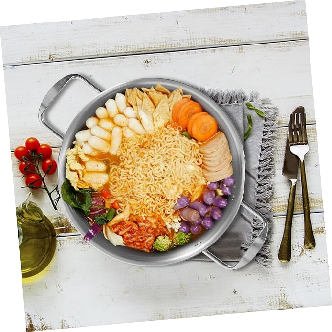 Stainless Steel Ramen Pot with Ergonomic Handles Capacity Korean Soup and Noodle Pot for Cooking Camping and Outdoor Use Easy to Clean Anti-scald Design