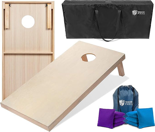 Tailgating Pros Cornhole Boards - 4'x2' & 3'x2' Cornhole Game w/Carrying Case & Set of 8 Corn Hole Bags - 150+ Color Combos! Optional LED Lights