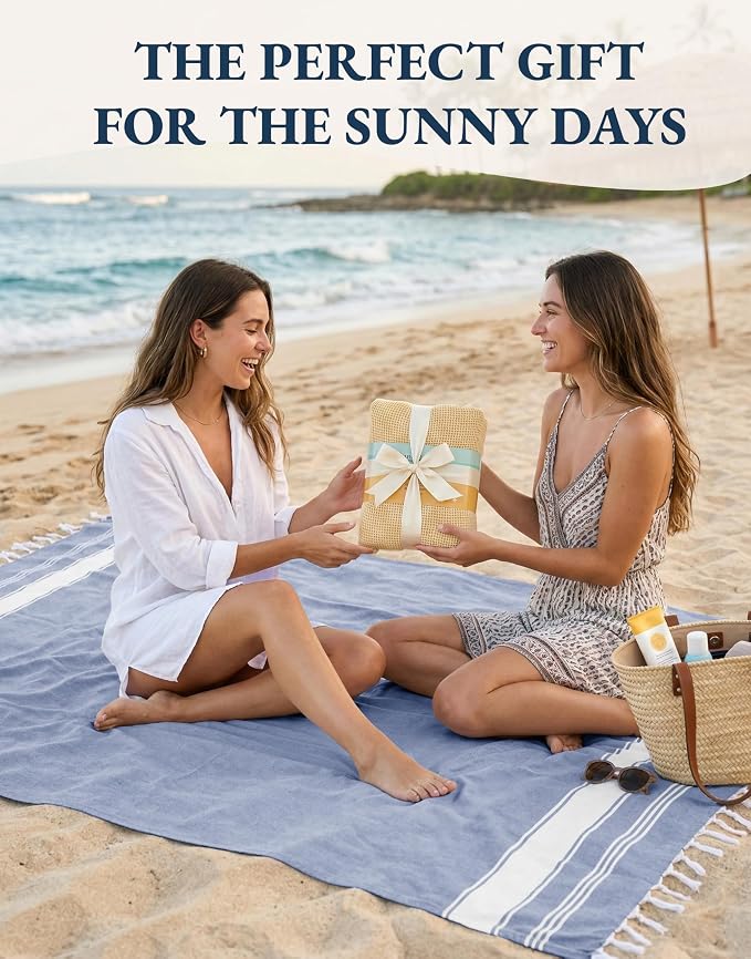 LANE LINEN Turkish Beach Towels, 2 Pack Extra Large Beach Towel, Pre-Washed for Soft Feel, Oversized Sand Free Quick-Dry Pool Towel, Beach Towels for Adults, 39"x71" - Forever Blue