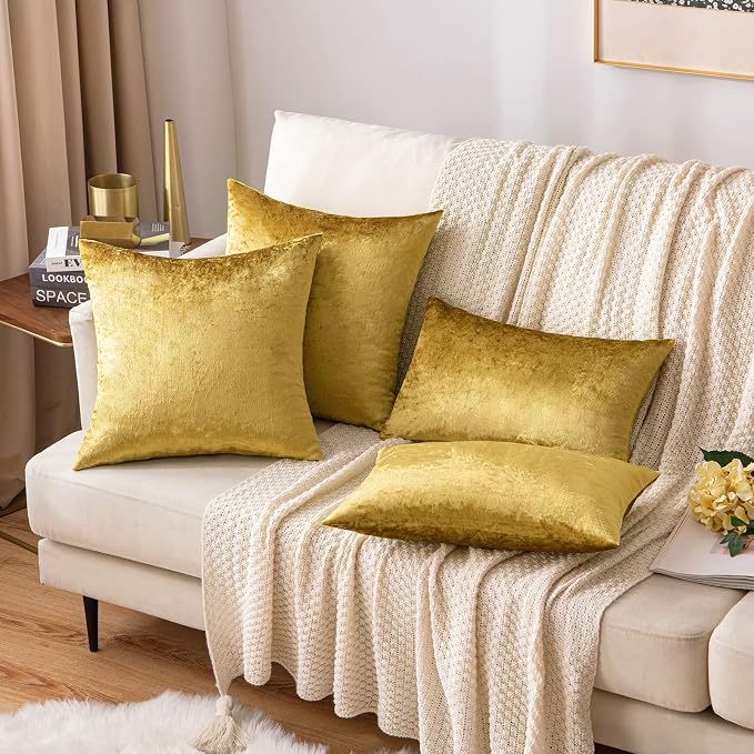 MIULEE Velvet Throw Pillow Covers 20x20 Inch Pack of 2 Golden | Soft Solid Decorative Pillow Covers, Modern Luxury Home Decor, for Couch Chair Sofa Bedroom Livingroom