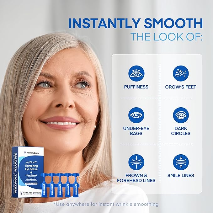 Instant Under Eye Lift Serum: Reduces Eye Bags, Wrinkles, Puffy Eyes, Dark Circles & Crow’s Feet in Minutes - Advanced Firming Polysaccharide Formula for Mature Skin - 20 Resealable Tubes