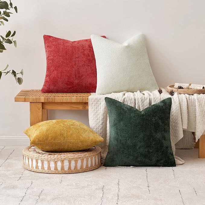 MIULEE Decorative Couch Throw Pillow Covers 20x20 in Christmas Green 2 Pack | Modern Boho Accent, Soft Chenille Pillow Covers, Farmhouse Cushion Cases for Home Decor Bed Sofa Living Room