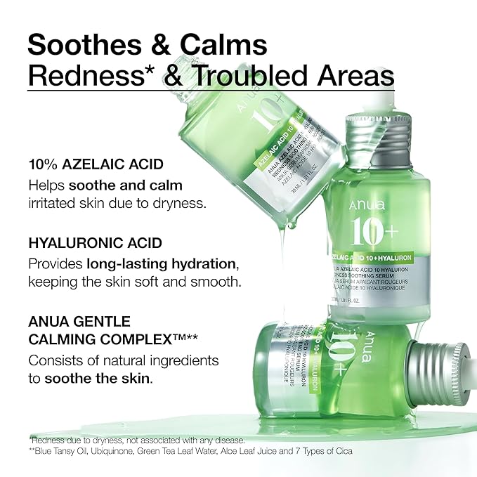 Anua Soothing & Barrier Support Duo, Azelaic acid serum for face with Ceramide barrier moisturizer, Spot Care & Calming Effect, Korean Skincare Set