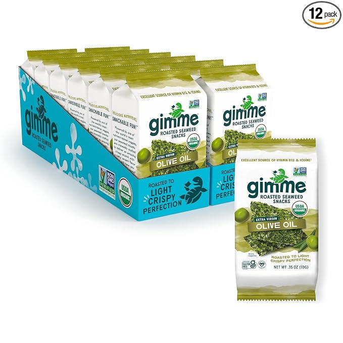 Gimme 12 CT Sharing Size Extra Virgin Olive Oil Seaweed Snacks, 10g, 0.35oz