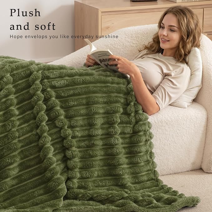 Exclusivo Mezcla Striped Queen Size Fleece Blanket for Bed, Couch, 90"x90" | Soft Breathable Cozy Bed Blankets, Lightweight Plush Fluffy Fuzzy Jacquard Decorative Blankets