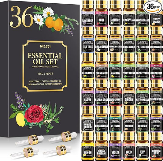 NESCCI Essential Oil Set - Essential Oils 36 x 5ML - Essential Oils Gift Set for Diffuser, Humidifier, Soap, Candle, Bath Bombs Making, Halloween, Christmas
