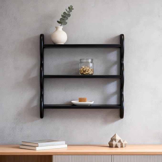 100% Solid Wood Floating Shelf, Vintage Wall Shelves Wall Mounted Storage Rack 3-Tier, Farmhouse Decor Hanging Shelf Display Shelves for Apartment, Living Room and Bedroom