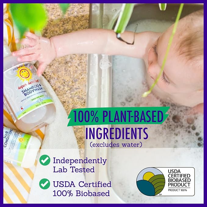 California Baby Super Sensitive Baby Shampoo + Baby Wash | 100% Plant-Based | Unscented Body Wash For Sensitive Skin | Hypoallergenic | 251mL / 8.5 oz