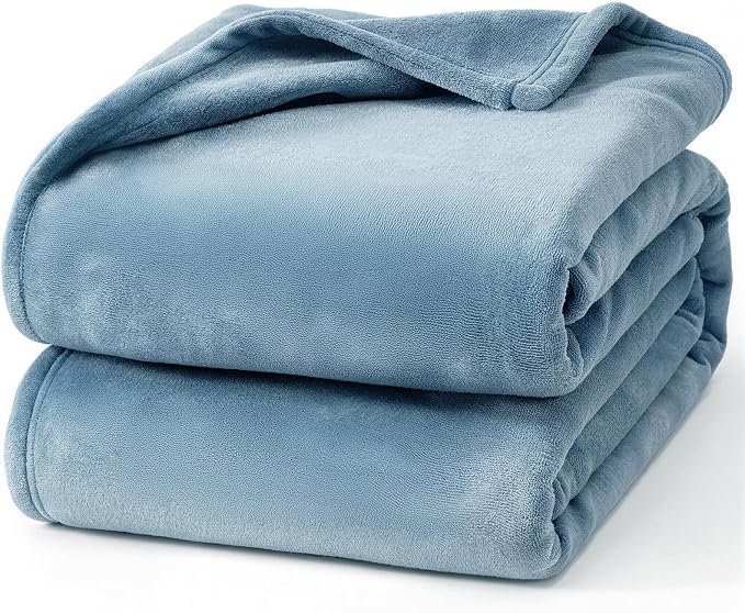 Hansleep Full Washed Blue Fleece Blanket, Soft Flannel Bed Blanket | Fuzzy Cozy Blanket 84x90 Inches, Multi-use for Bed, Sofa, Couch, Travel, Camping, All Season Warm Lightweight Cover