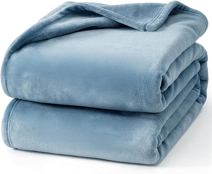 Hansleep Queen Washed Blue Fleece Blanket, Soft Flannel Bed Blanket | Fuzzy Cozy Blanket 90x90 Inches, Multi-use for Bed, Sofa, Couch, Travel, Camping, All Season Warm Lightweight Cover