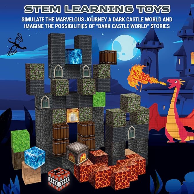 Magnetic Blocks - Build Magnetic Dark Castle Set - Magnetics Toys for Montessori Toddler Christmas Birthday Gifts - STEM Sensory Toys for 3 4 5 6 7 8 9 10 Year Old Boys & Girls