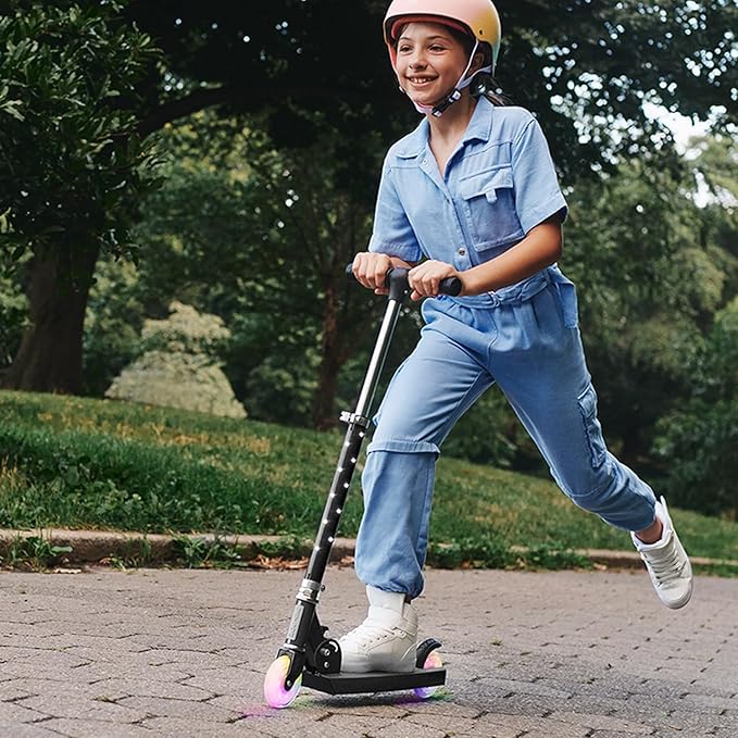 Jetson Jupiter Kids 2-Wheel Light-Up Kick Scooter, LED Lights on Handlebar, Stem, Wheels & Deck, Adjustable Handlebar, Rear Brake, Easy-Folding Mechanism, Ages 5+