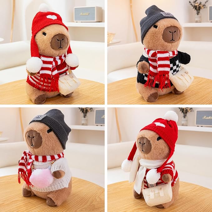 Capybara Plush with 10 Pcs Clothes & Accessories,Christmas Stuffed Animals, 10.2 in Cute Capybara Plush Toys,Birthday Gifts&Dress Up Cute Plushies for Boys/Girls (Daily-D)