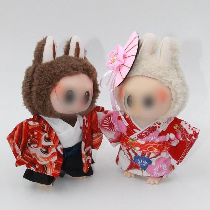 17cm Handmade Doll Clothes for Labubu,Japanese Kimono Couple Doll Outfits, Exquisite Party Decoration Outfits with Traditional Edo Style