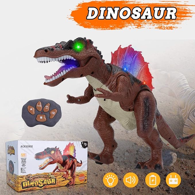 Remote Control Dinosaur Spinosaurus Toy, 20-inch Large Walking Robot Action Figure Dancing Dinosaur RC Toys with LED Light and Roaring Realistic Sounds for 3 4 5 6 7 8 9 Year Old Boys Girls Kids Gift