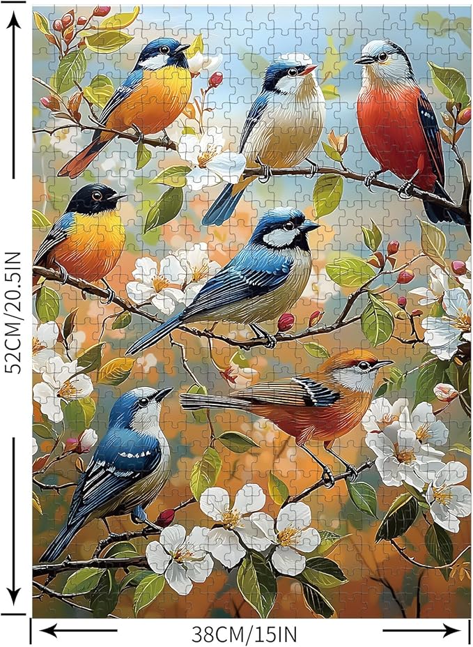 Puzzles for Adults 500 Pieces, Bird Jigsaw Puzzles 500 Pieces -Blossoms & Birds, Impossible Flowers Puzzle, Finished Size 20.47 * 14.96”, with 1:1 Poster, Letter on The Back