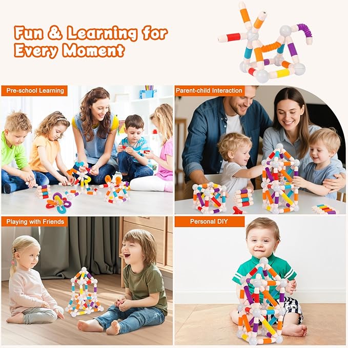 Extendable Magnetic Toy Montessori Toys for Kids Toddlers STEM Education Building Blocks 45PCS Extendable Building Block Set Birthday for Boys & Girls