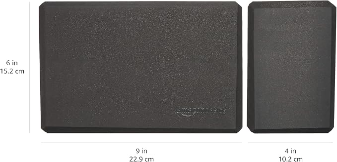 Amazon Basics Non-Slip Yoga Blocks, Set of 2, Deepen Poses, 4" x 9" x 6", Black
