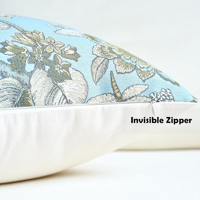 Neutral Floral Pillow Cover 18x18, Vintage Square Pillow Cover Soft Decorative Farmhouse Accent Pillow Cases for Couch Bedroom Living Room Home Decor, Blue