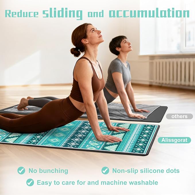 Yoga Towel,Absorbent Yoga Mat Towel for Hot Yoga Non Slip,Stylish Prints,Ideal for Workouts,Hot Yoga,Bikram,Pilates Equipment,72 x 27 in,Green Triangle Geometry