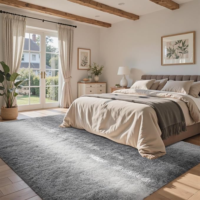 4x6 Feet Area Rugs for Bedroom,Gradient Grey Plush Fluffy Shaggy Living Room Rugs Non-Slip, Ultra Soft Carpet for Nursery Kids PlayRoom Dorm Office Indoor