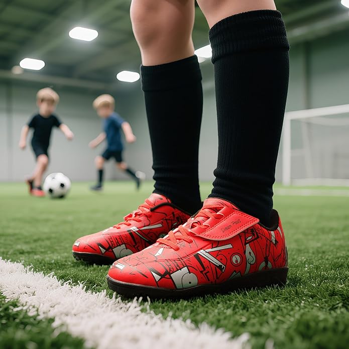DREAM PAIRS Boys Girls Indoor Turf Soccer Cleats Lace Up Athletic Youth Futsal Football Casual Shoes for Little/Big Kid