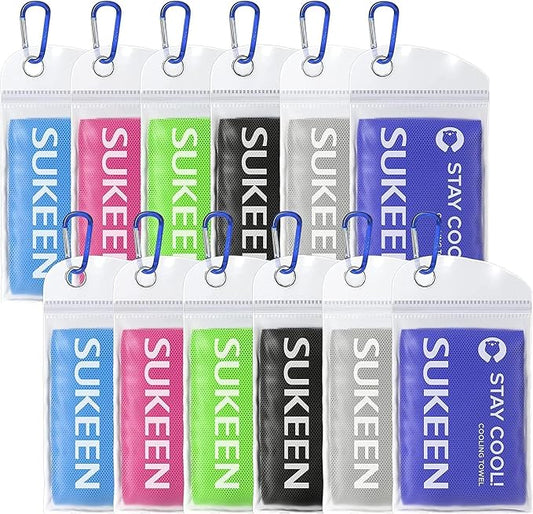Sukeen 12 Pack Cooling Towels (40"x12") for Neck and Face, Soft Breathable Cooling Neck Wraps, Ice Towel for Hot Weather, Sweat Towel for Yoga, Sports, Golf, Gym, Camping, Running, Fitness, Workout