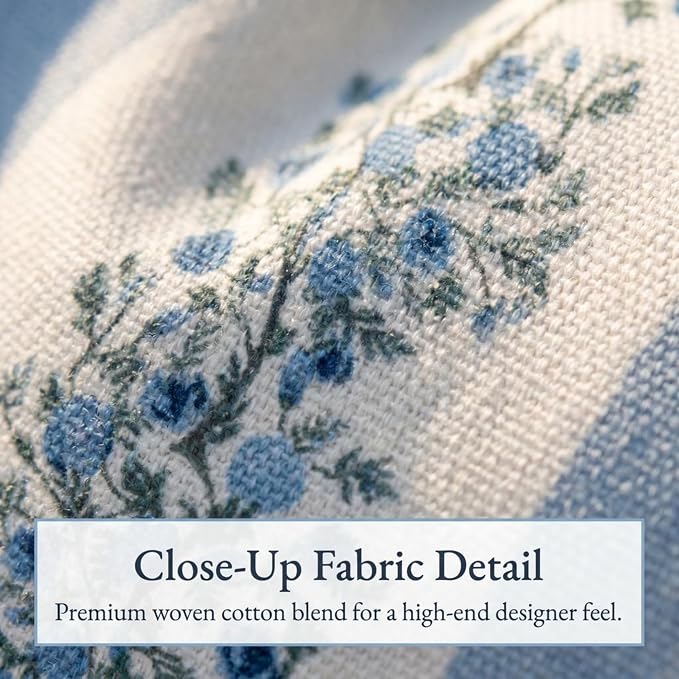 “The Juliet” Floral Block Print Pillow Cover – Soft Blue and Off-White Decorative Throw Pillow Cover – Grandmillennial Home Decor, 12"x20"