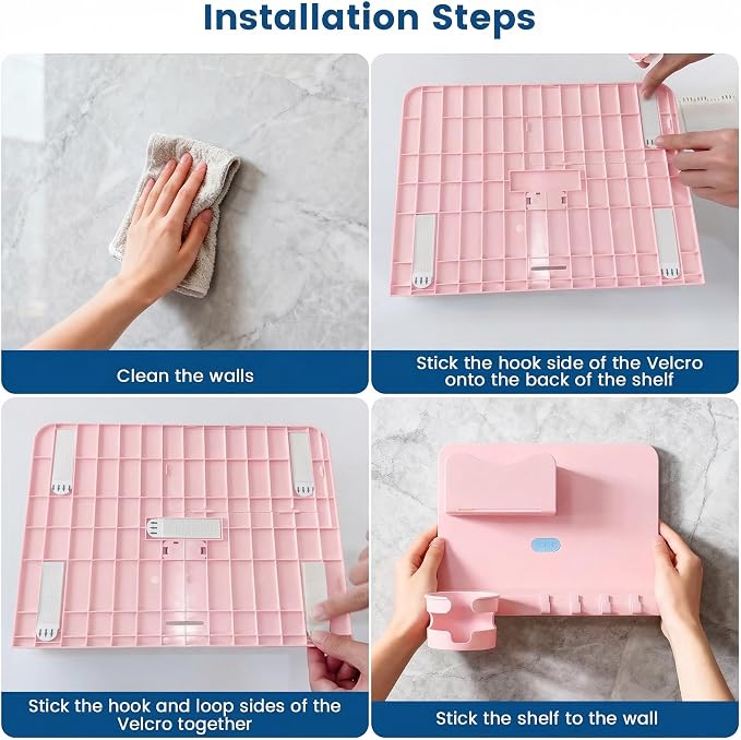 Floating Shelves for Bedside Shelf Accessories Organizer, Wall Mount Shelf Stick On, Cute Room Decor Aesthetic, Girls Room Decor, Cool Stuff for Bedroom Storage and Organization (Pink)