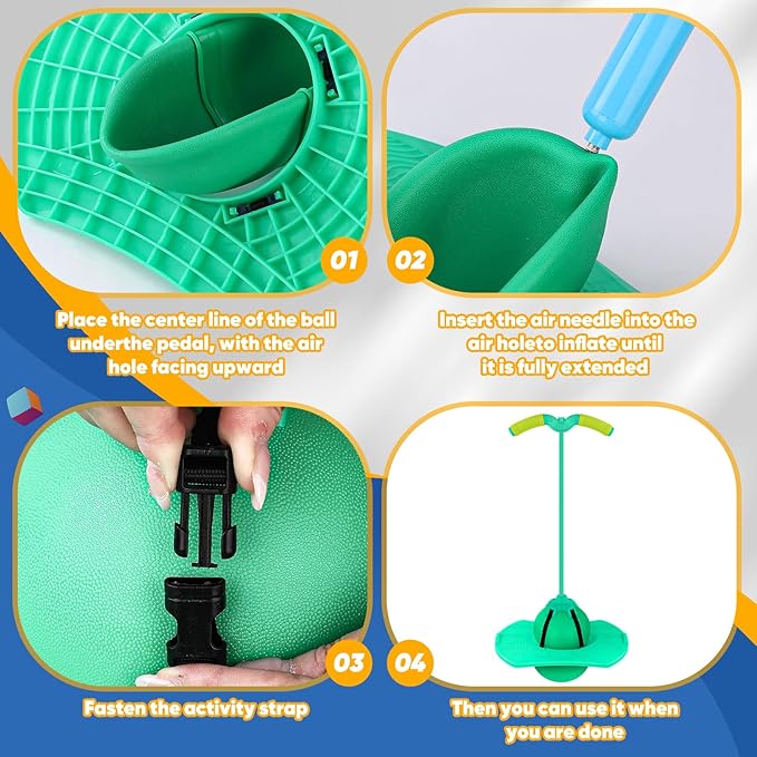Pogo Jumper with Handle and Ball Pump, High Jump Toy Bounce Jump Trick Board Pogo Bouncing Ball Safe and Fun Pogo Stick for Kids Boys Girls and Adults (Green)