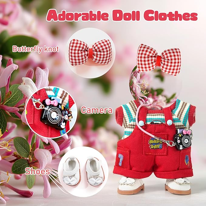 17cm Doll Clothes Set-6 Pcs Outfit Set -Cool Style Accessories for 17cm Dolls Clothing-Sweater+Cool Overalls+Small Camera+Shoes (NO Doll)