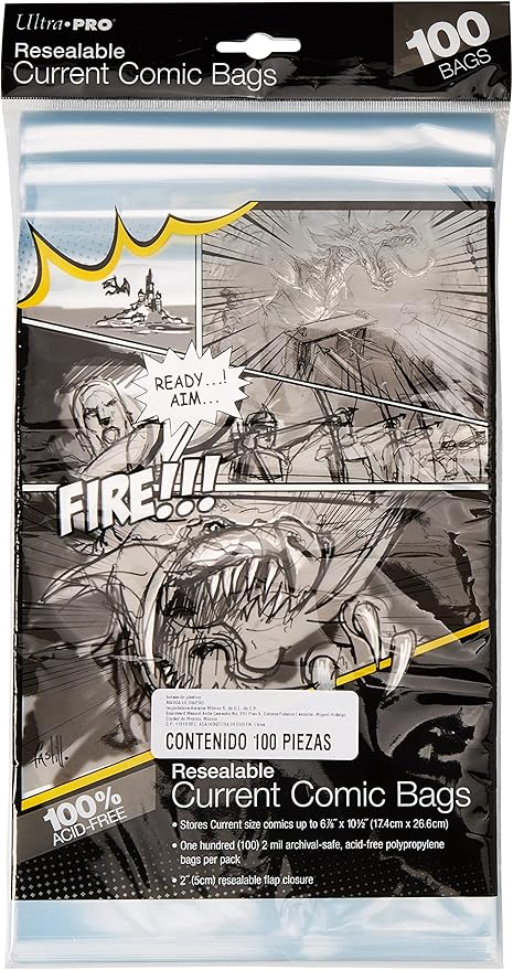 Ultra Pro Resealable Current Size Comic Bags 2-Mil Polypropylene 6-7/8 X 10½ Inches (100-Count)