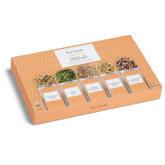 Tea Forte Single Steeps Loose Leaf Tea Sampler, Assorted Variety Tea Box, 15 Single Serve Pouches, Herbal Tea