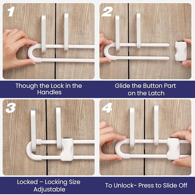 Jetec 10 Pieces Cabinet Locks for Babies, U-Shaped Proofing Drawers Safety Child Locks Adjustable, Easy to Use Childproof Latch for Knob Handle on Kitchen Door Storage Cupboard Closet (Gray, White)